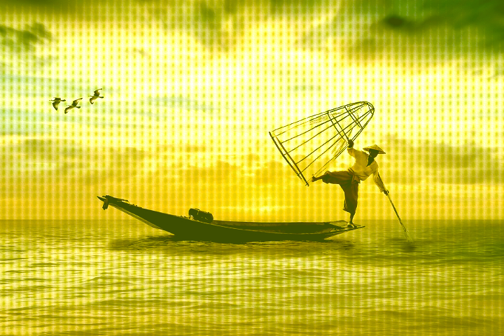 Dinasset.Greyscale Dither. Man on boat.jpg