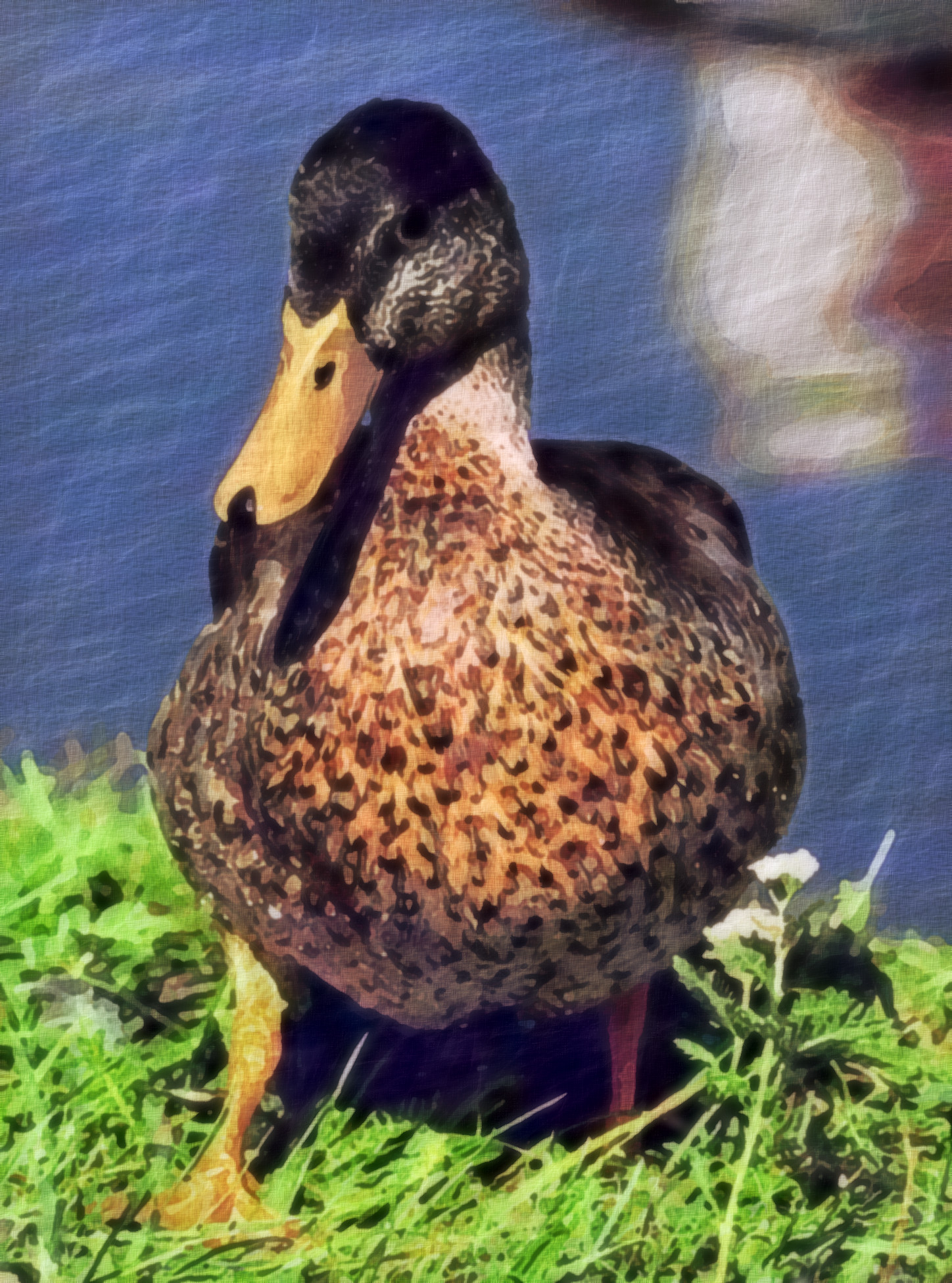 2023-10-24 09-02-23 mallard-3609130, as a free paint (2023), patterns set=FFLS_, 16 colours, texture soft, top pattern ghost, posteffect sepia.jpg