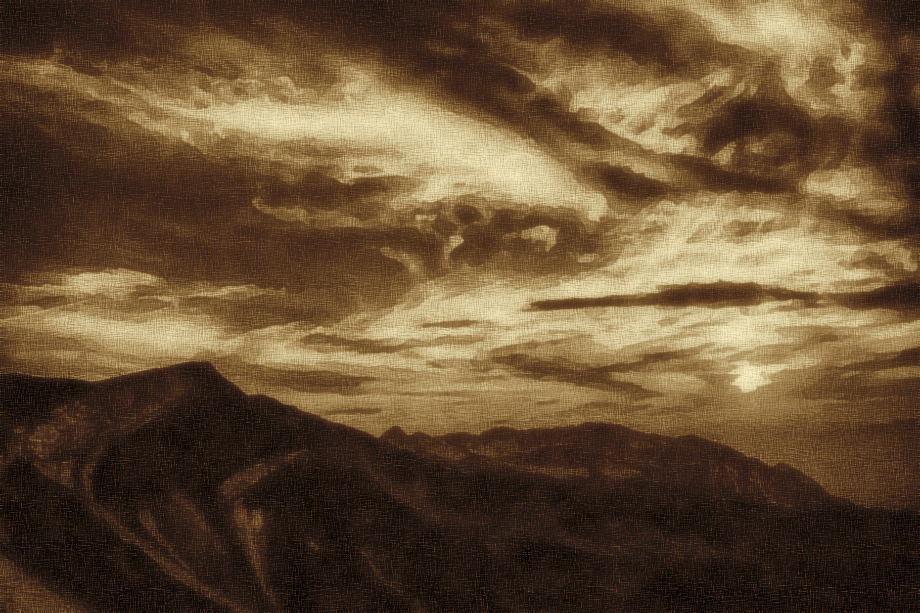 2023-10-29 19-19-51 mountains-440520_1920, as a free paint (2023), patterns set=FFLS_, 16 colours, texture soft, top pattern crystal, posteffect sepia.jpg